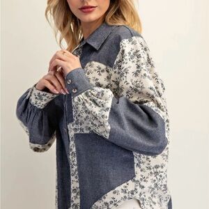 Color Block Button Down Denim Shirt